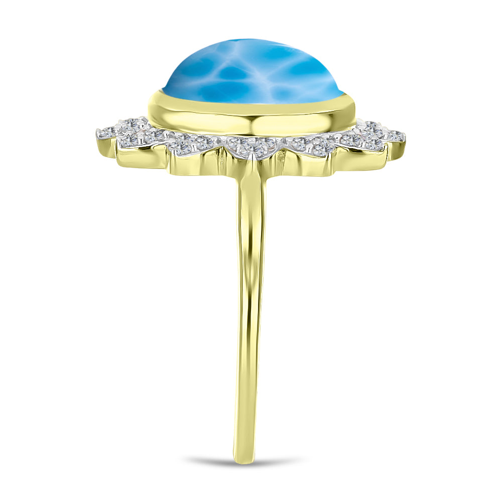 Goldplattierter Silberring mit Larimar und weißem Topas