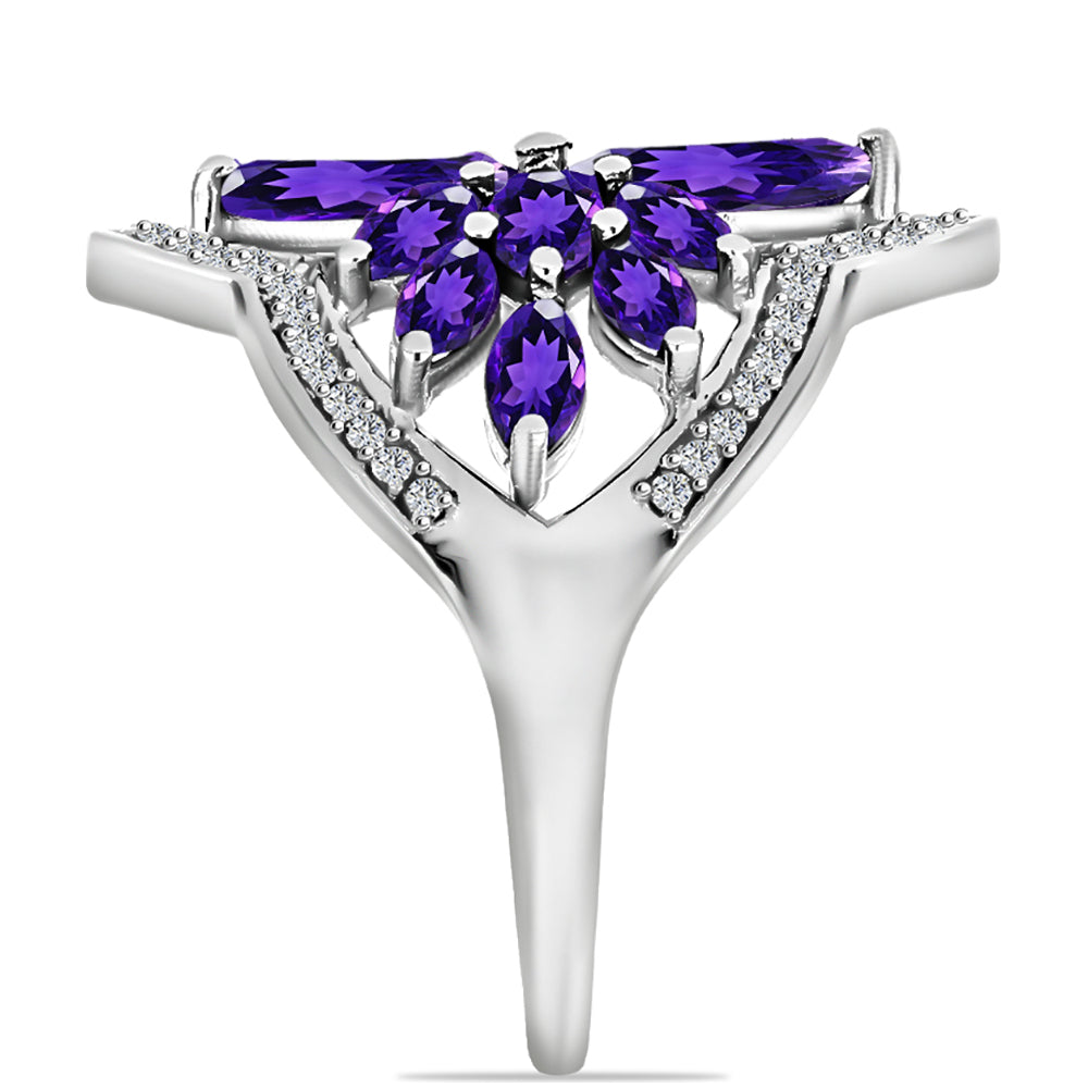 Silberring mit marokkanischem Amethyst und weißem Topas