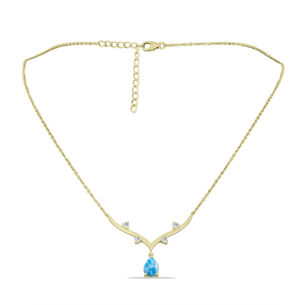 Goldplattierte Silberhalskette mit Larimar und weißem Topas