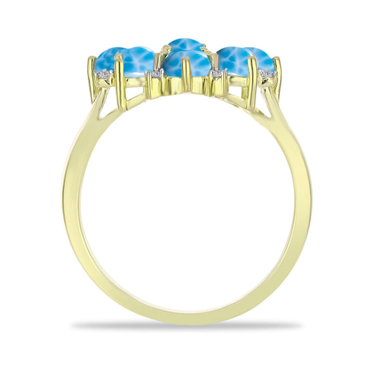 Goldplattierter Silberring mit Larimar und weißem Topas