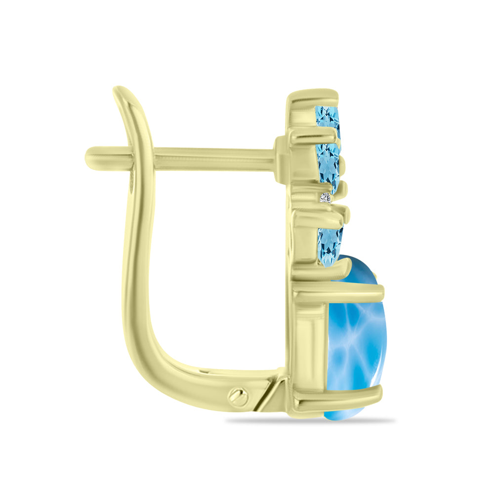 Goldplattierte Silberohrringe mit Larimar und schweizerischem Blautopas