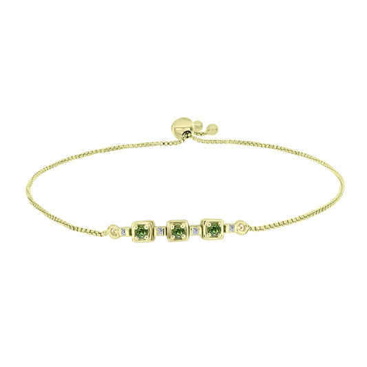 Goldplattiertes Silberarmband mit grünem Saphir und weißem Topas