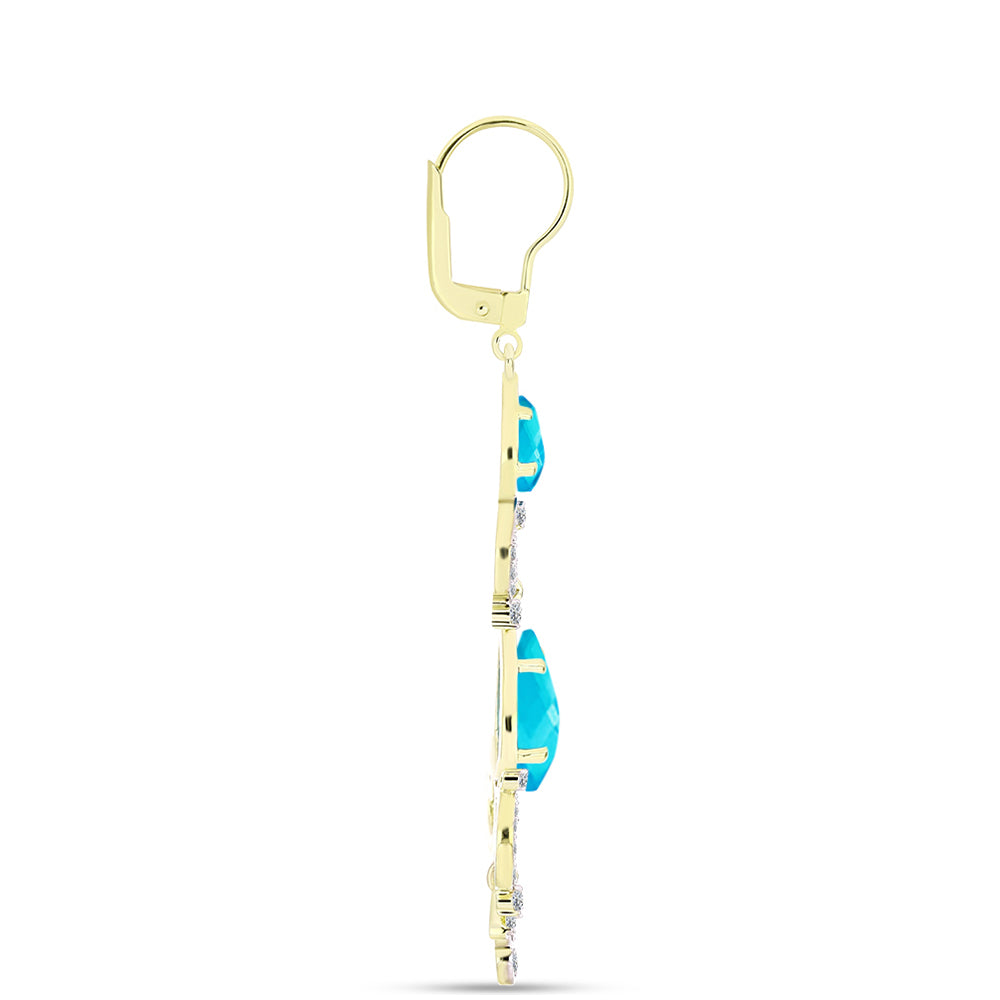 Goldplattierte Silberohrringe mit blauem Jade und weißem Topas