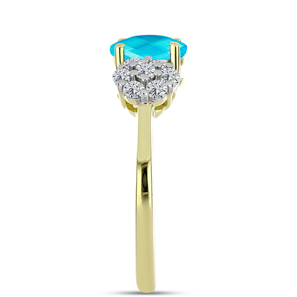 Goldplattierter Silberring mit blauem Jade und weißem Topas