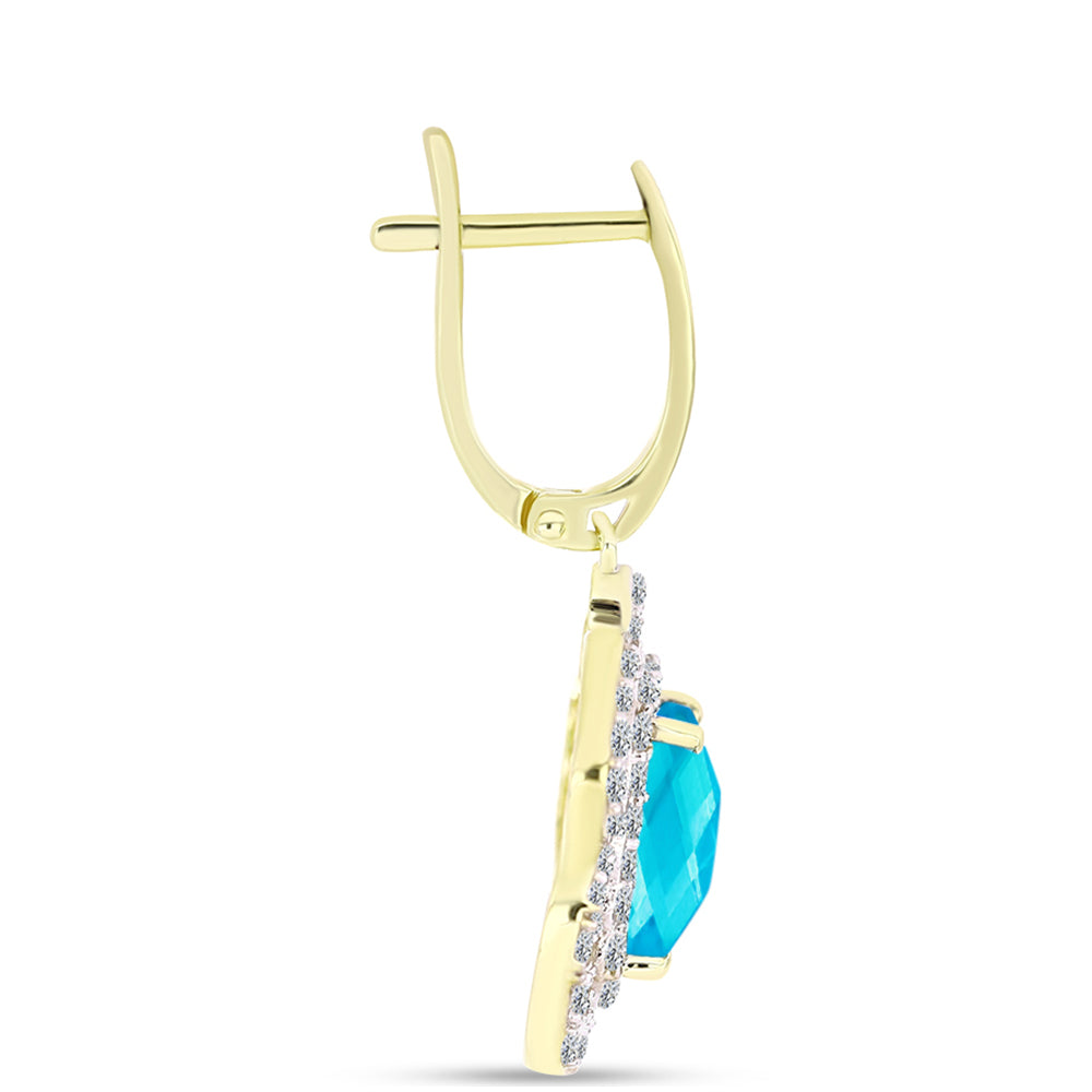 Goldplattierte Silberohrringe mit blauem Jade und weißem Topas