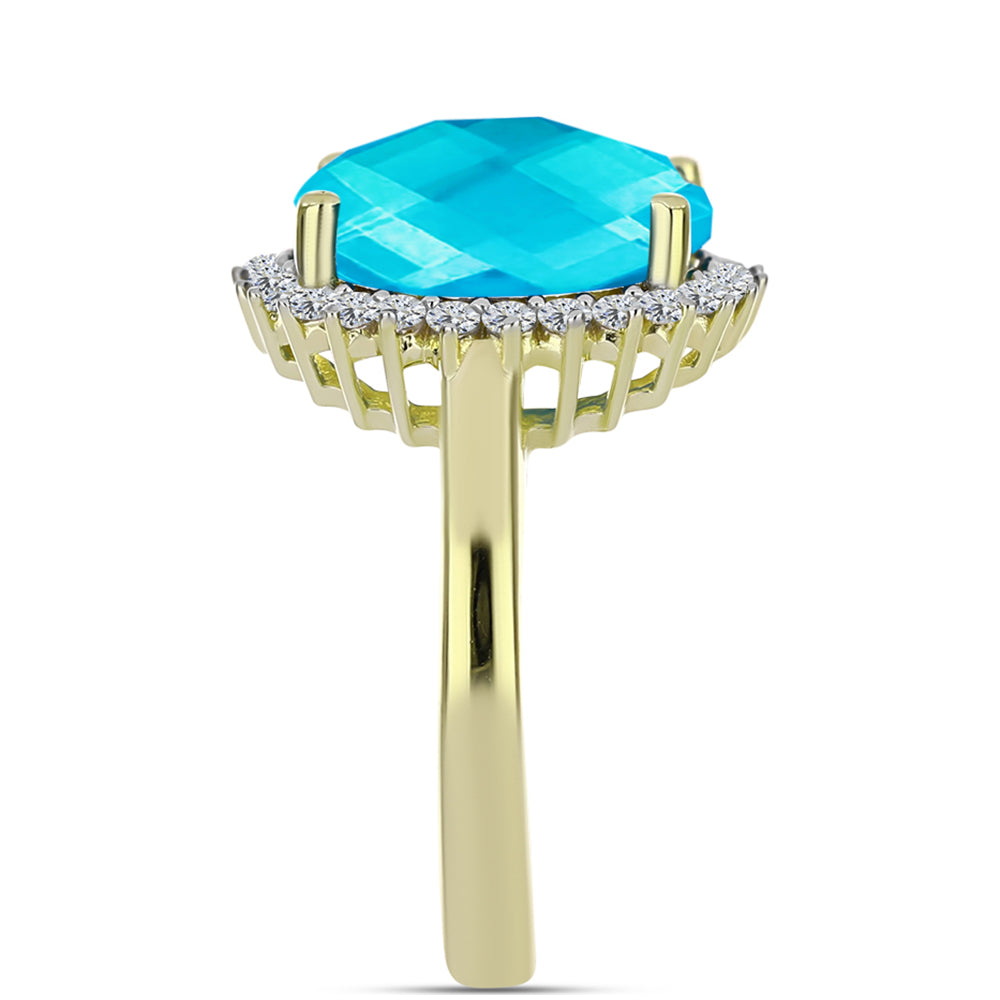 Goldplattierter Silberring mit blauem Jade und weißem Topas