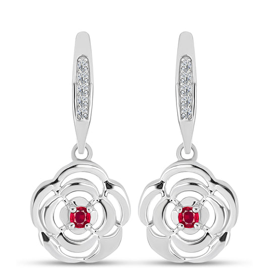 Silberohrringe mit Rubin aus Madagaskar und weißem Topas