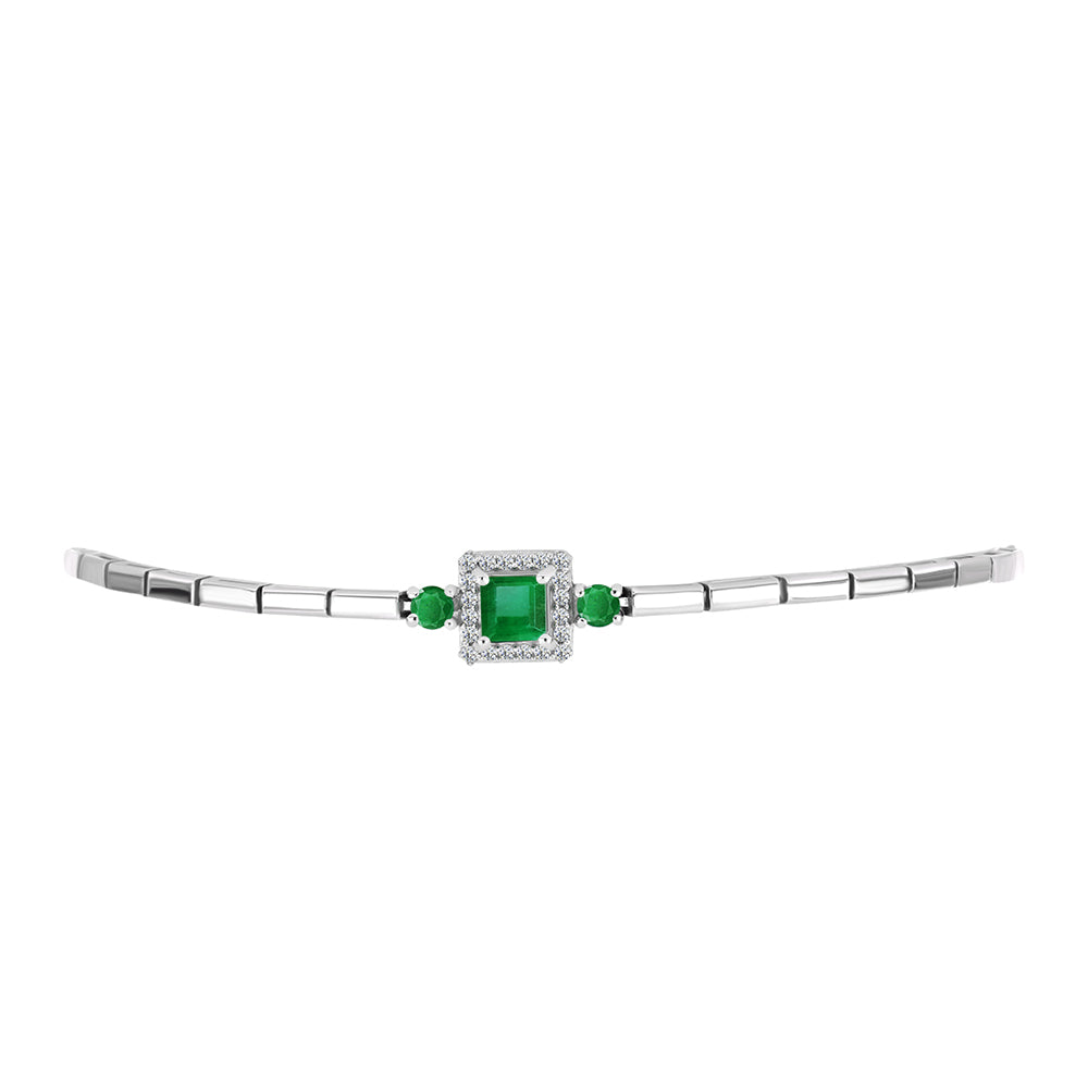 Silberarmband mit sambischem Smaragd und weißem Topas