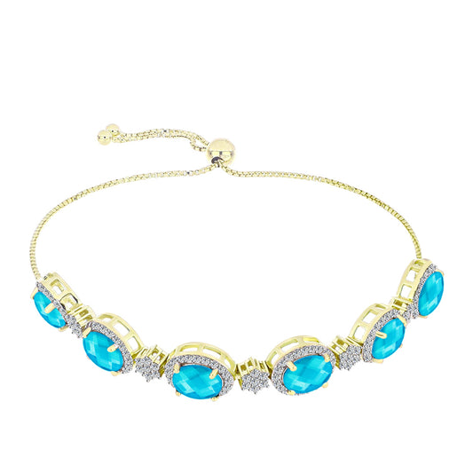 Goldplattiertes Silberarmband mit blauem Jade und weißem Topas