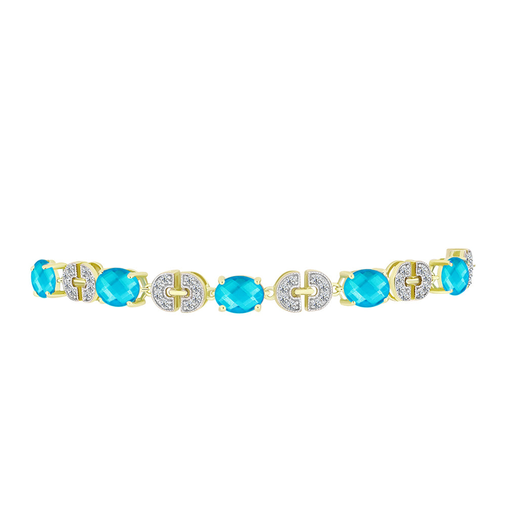 Goldplattiertes Silberarmband mit blauem Jade und weißem Topas