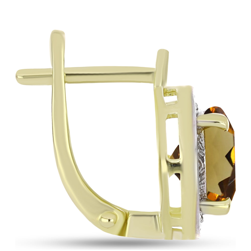 Goldplattierte Silberohrringe mit Cognac-Quarz und weißem Topas