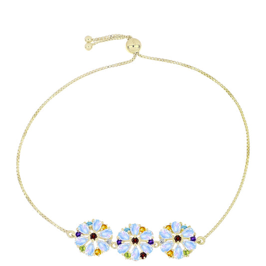 Goldplattiertes Silberarmband mit Regenbogenmondstein und marokkanischem Amethyst
