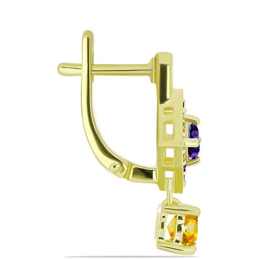 Goldplattierte Silberohrringe mit Zitrin aus dem Ural und marokkanischem Amethyst