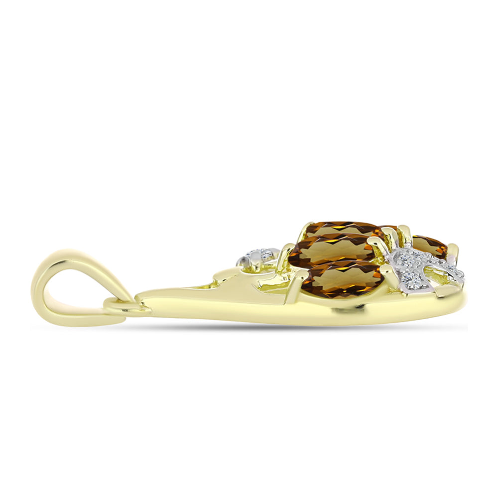 Goldplattierter Silberanhänger mit Cognac-Quarz und weißem Topas