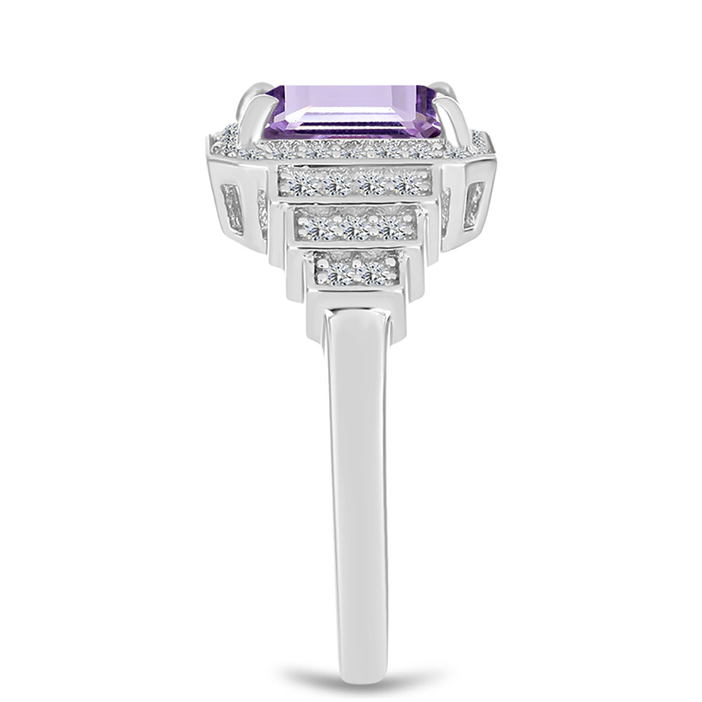 Silberring mit Rose De France Amethyst und weißem Topas