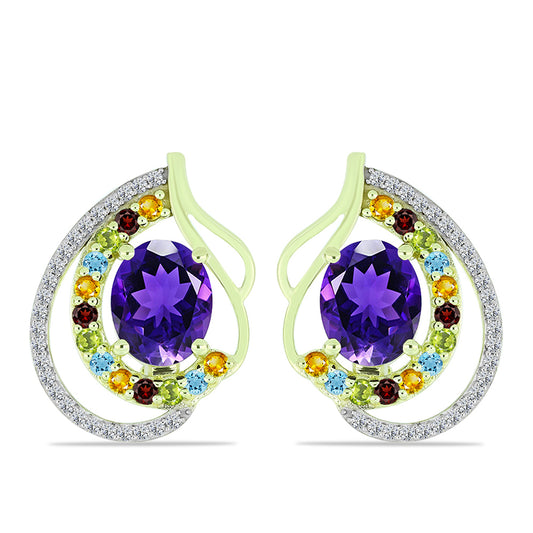 Goldplattierte Silberohrringe mit marokkanischem Amethyst und Zitrin aus dem Ural
