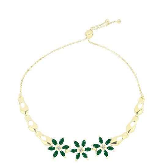 Goldplattiertes Silberarmband mit grünem Achat und weißem Topas