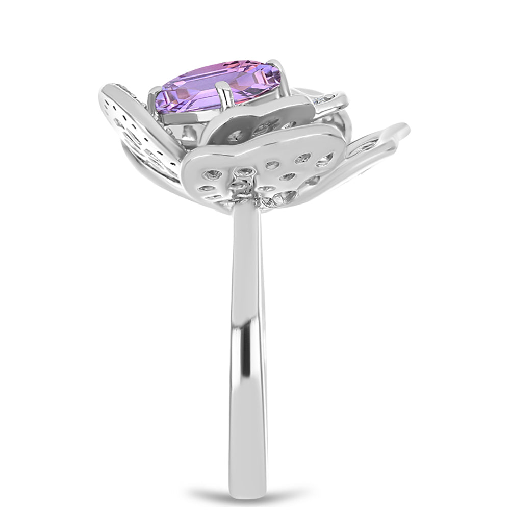 Silberring mit Rose De France Amethyst und weißem Topas