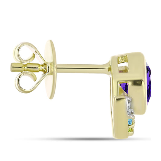Goldplattierte Silberohrringe mit marokkanischem Amethyst und Zitrin aus dem Ural
