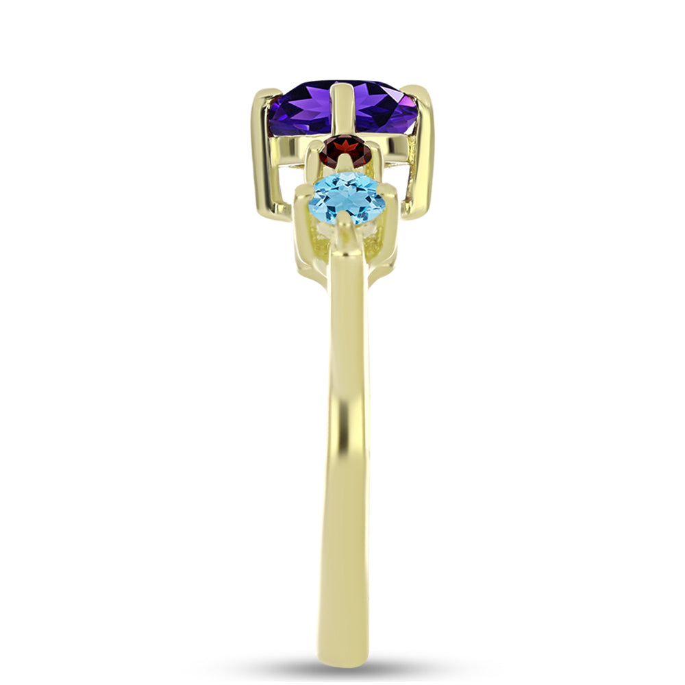 Goldplattierter Silberring mit marokkanischem Amethyst und Peridot aus Changbai