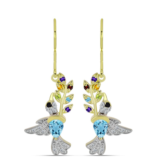 Goldplattierte Silberohrringe mit marokkanischem Amethyst und Zitrin aus dem Ural