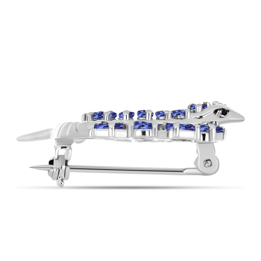 Silberbrosche mit Tansanit - Klasse AAA und weißem Diamant