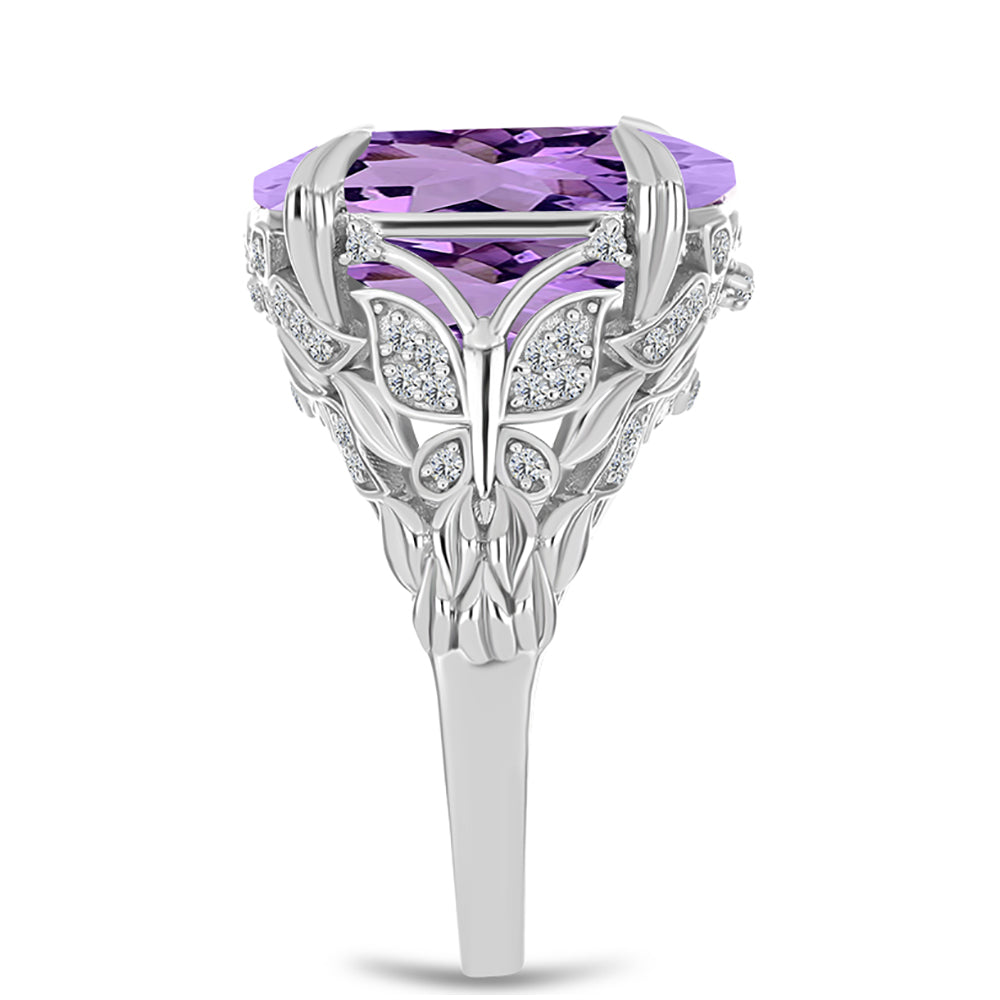 Silberring mit Rose De France Amethyst und weißem Topas