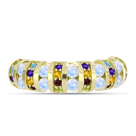 Goldplattierter Silberring mit Regenbogenmondstein und marokkanischem Amethyst