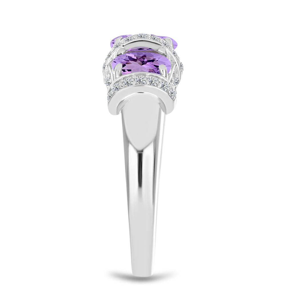 Silberring mit Rose De France Amethyst und weißem Topas