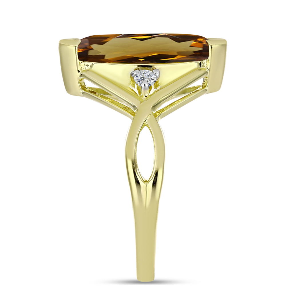 Goldplattierter Silberring mit Cognac-Quarz und weißem Topas
