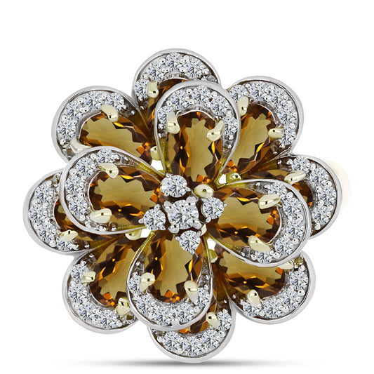 Goldplattierter Silberring mit Cognac-Quarz und weißem Topas