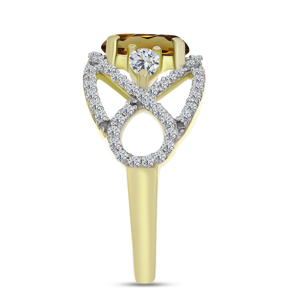 Goldplattierter Silberring mit Cognac-Quarz und weißem Topas