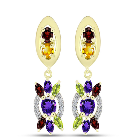 Goldplattierte Silberohrringe mit marokkanischem Amethyst und Zitrin aus dem Ural