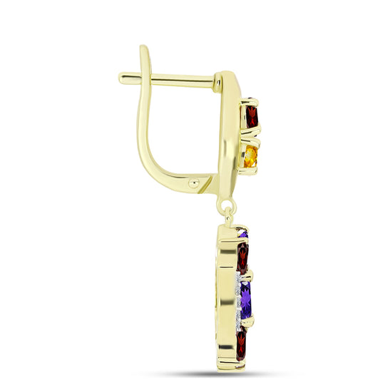 Goldplattierte Silberohrringe mit marokkanischem Amethyst und Zitrin aus dem Ural