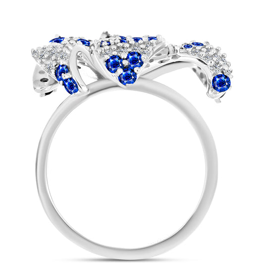 Silberring mit australischem blauem Saphir und weißem Topas