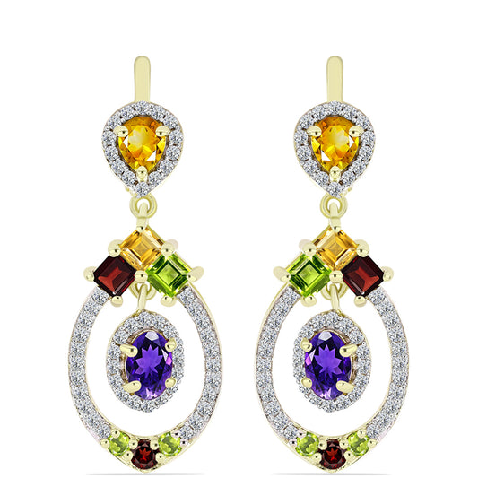 Goldplattierte Silberohrringe mit marokkanischem Amethyst und Zitrin aus dem Ural