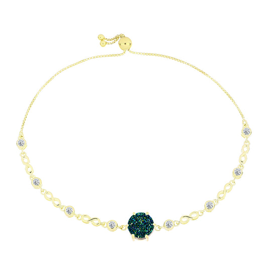 Goldplattiertes Silberarmband mit grüner Druse und weißem Topas