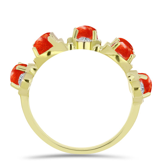 Goldplattierter Silberring mit roter Schwammkoralle und weißem Topas