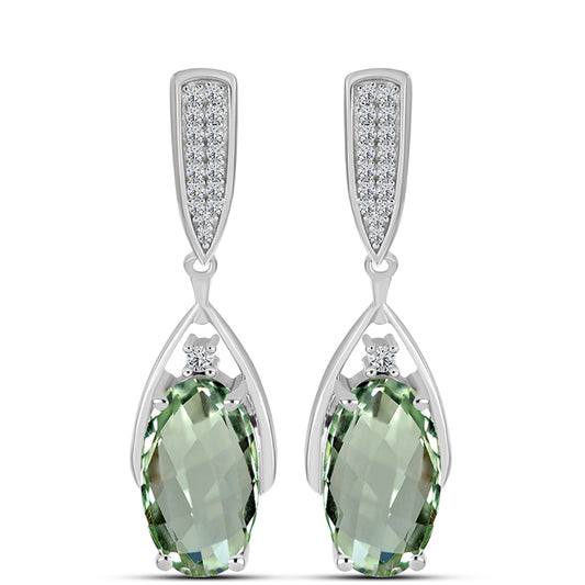 Silberohrringe mit grünem Amethyst und weißem Topas