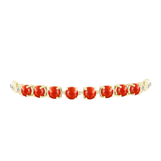 Goldplattiertes Silberarmband mit roter Schwammkoralle und weißem Topas