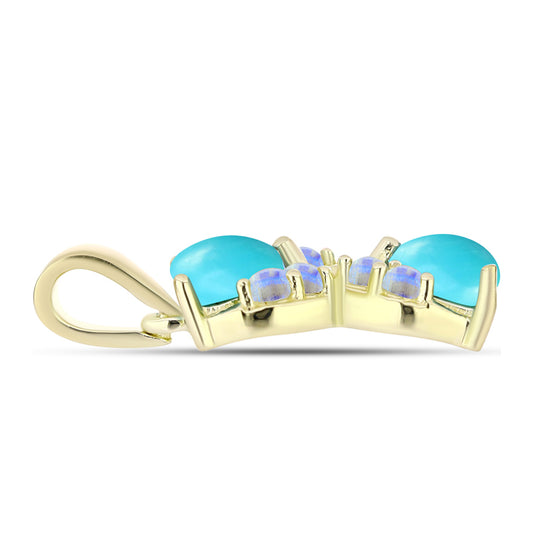 Goldplattierter Silberanhänger mit Dornröschen Türkis und Regenbogenmondstein