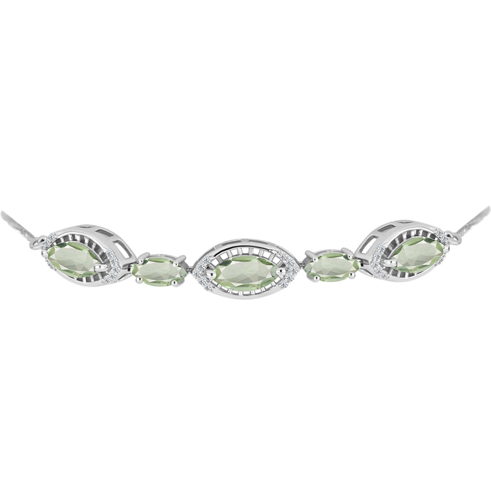 Silberarmband mit grünem Amethyst und weißem Topas