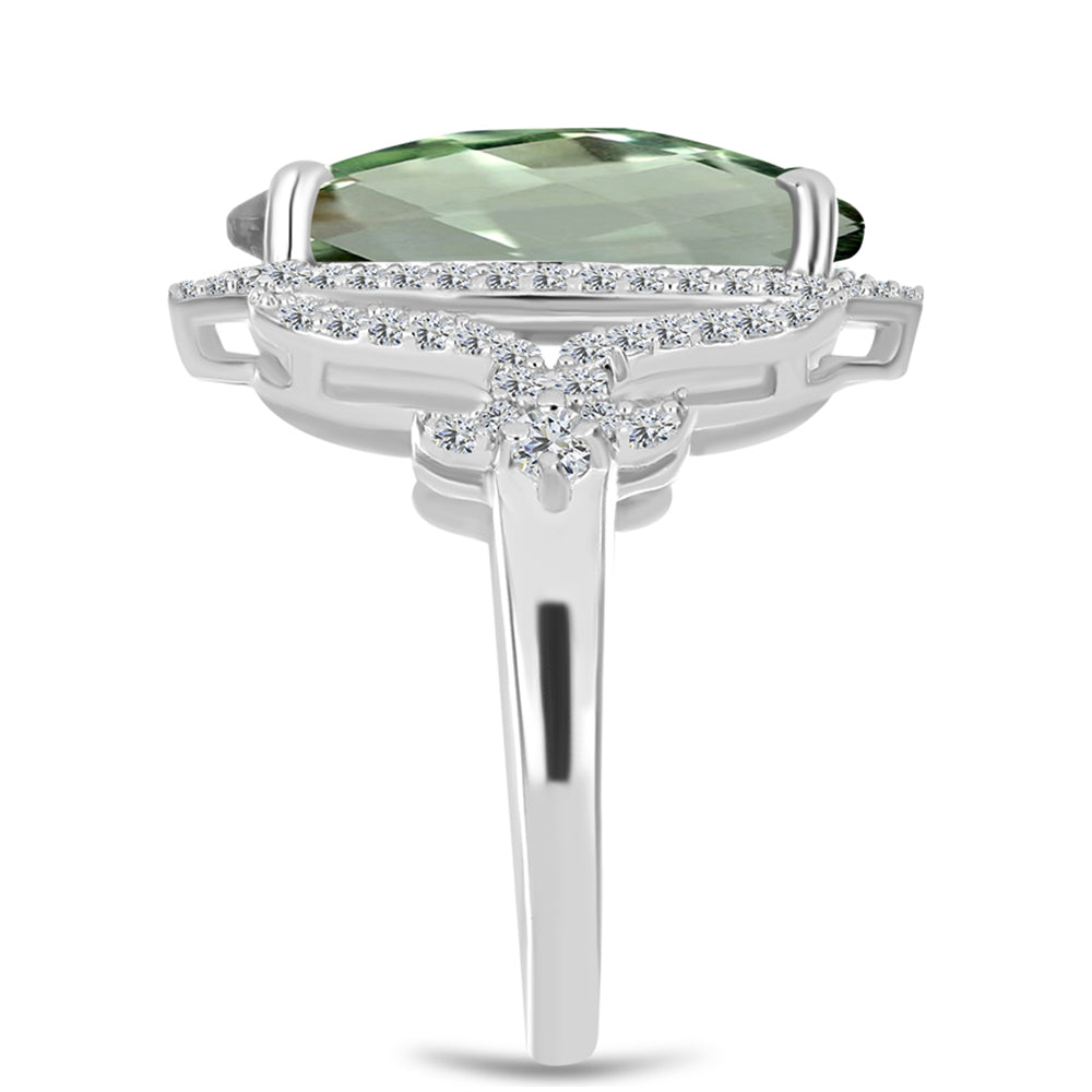 Silberring mit grünem Amethyst und weißem Topas