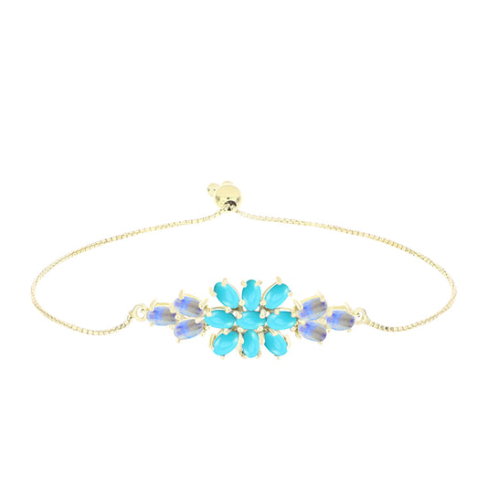 Goldplattiertes Silberarmband mit Dornröschen Türkis und Regenbogenmondstein