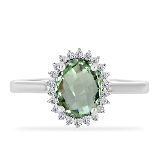 Silberring mit grünem Amethyst und weißem Topas