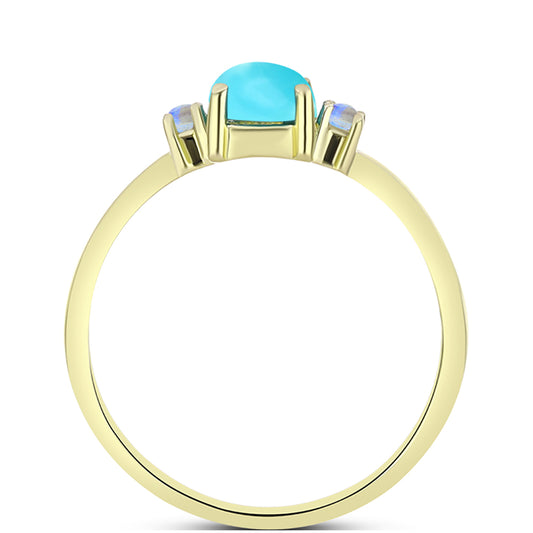 Goldplattierter Silberring mit Dornröschen Türkis und Regenbogenmondstein