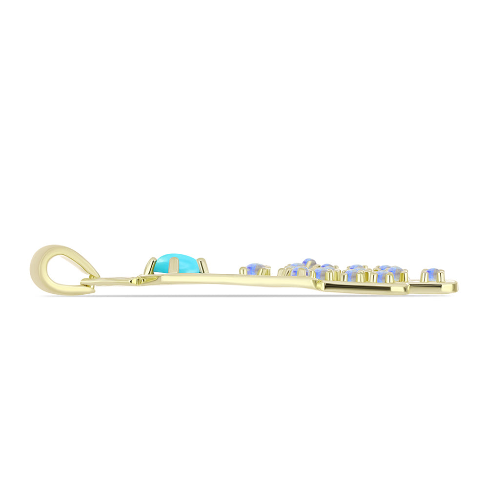 Goldplattierter Silberanhänger mit Dornröschen Türkis und Regenbogenmondstein