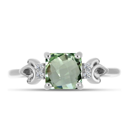 Silberring mit grünem Amethyst und weißem Topas
