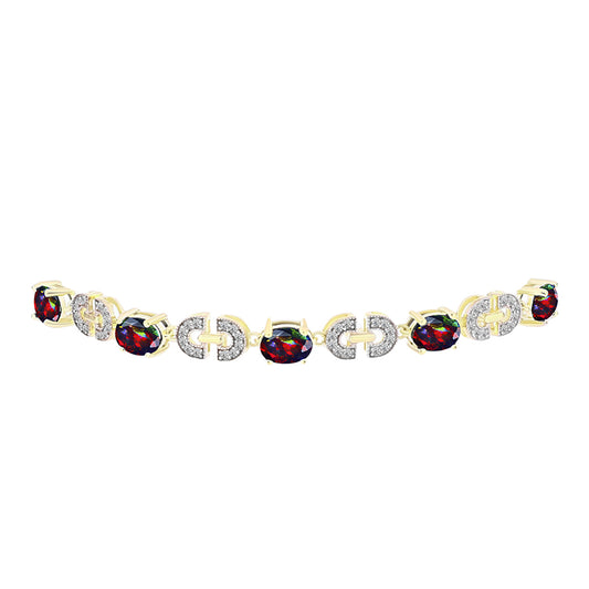Goldplattiertes Silberarmband mit mitternachtsschwarzem äthiopischen Opal aus Lega Dembi und weißem Topas