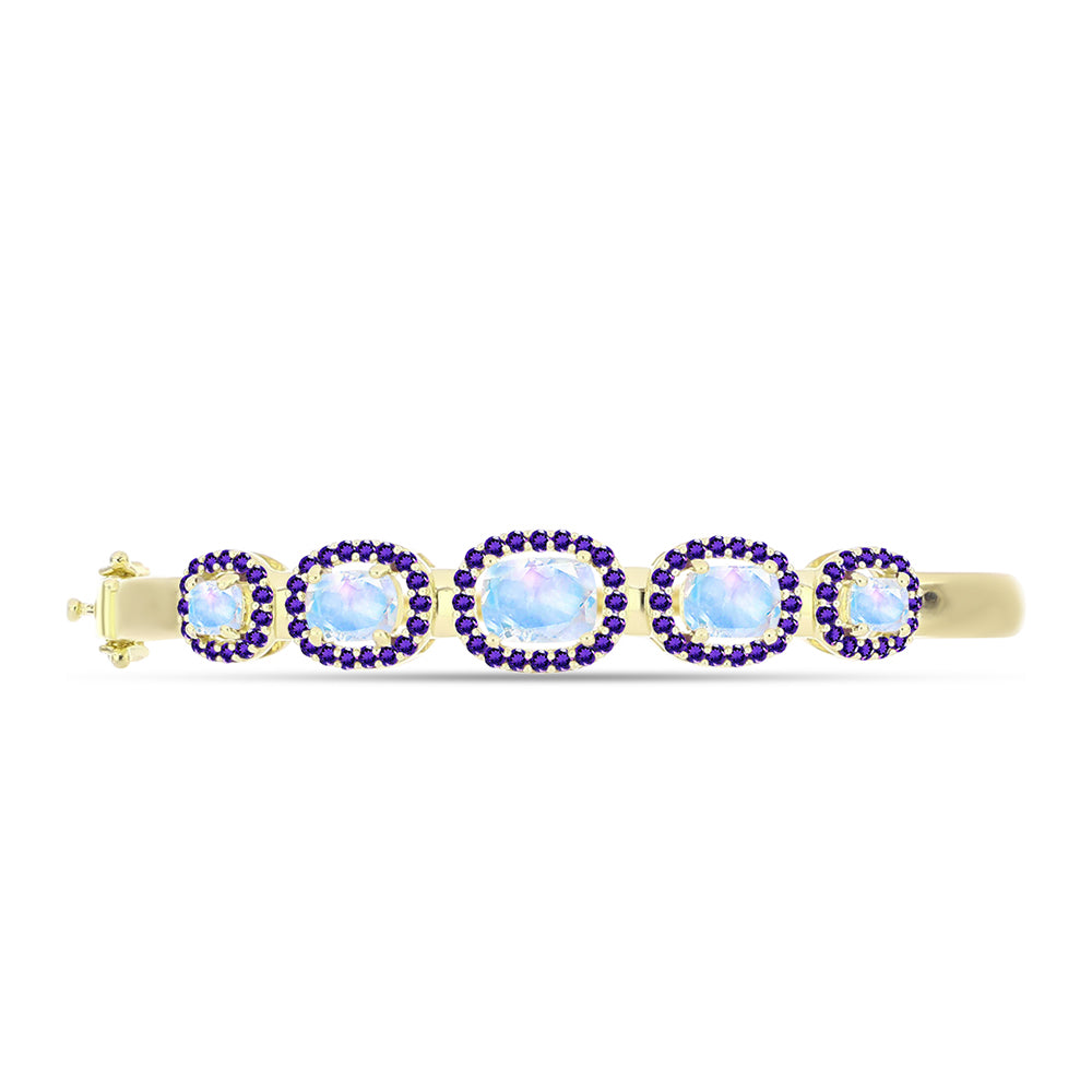 Goldplattierter Silberarmreif mit Regenbogenmondstein und marokkanischem Amethyst